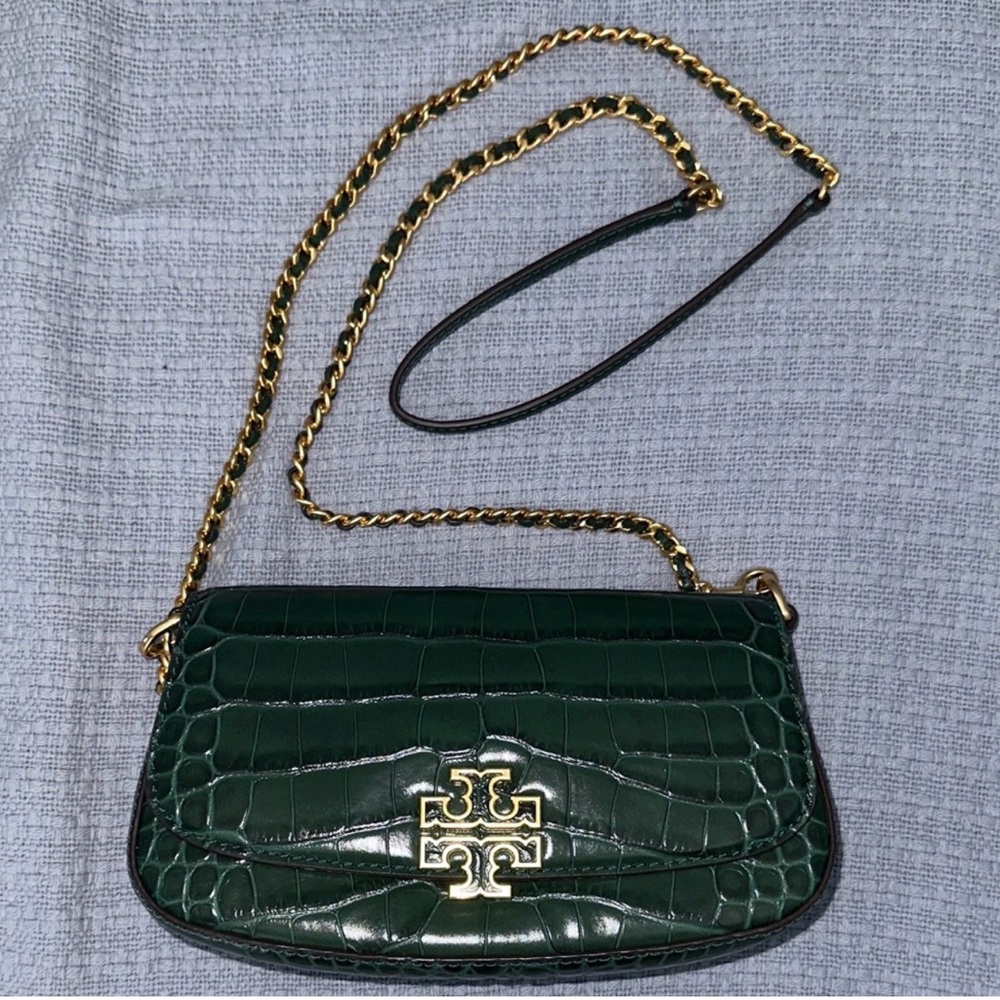 Tory Burch Britten Green (Norwood - 318) Embossed Crossbody Gold Hardware Bag